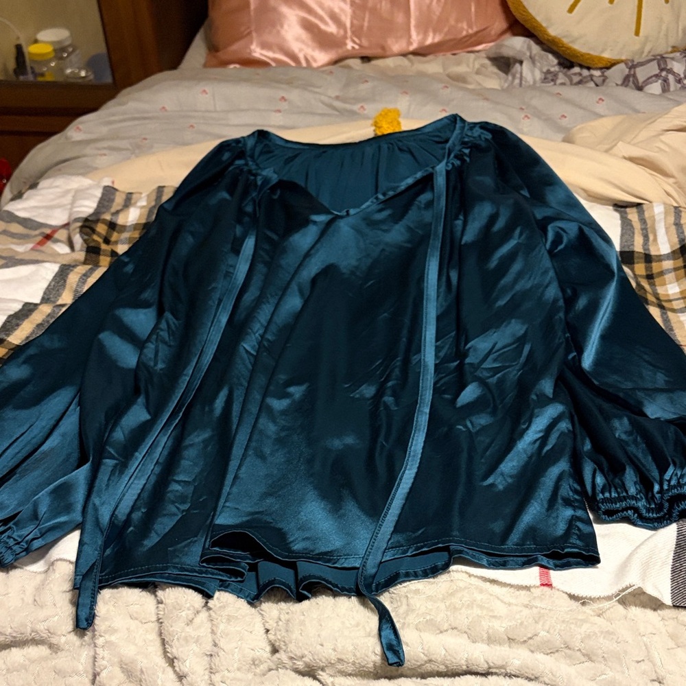 Elegant Teal Satin Blouse